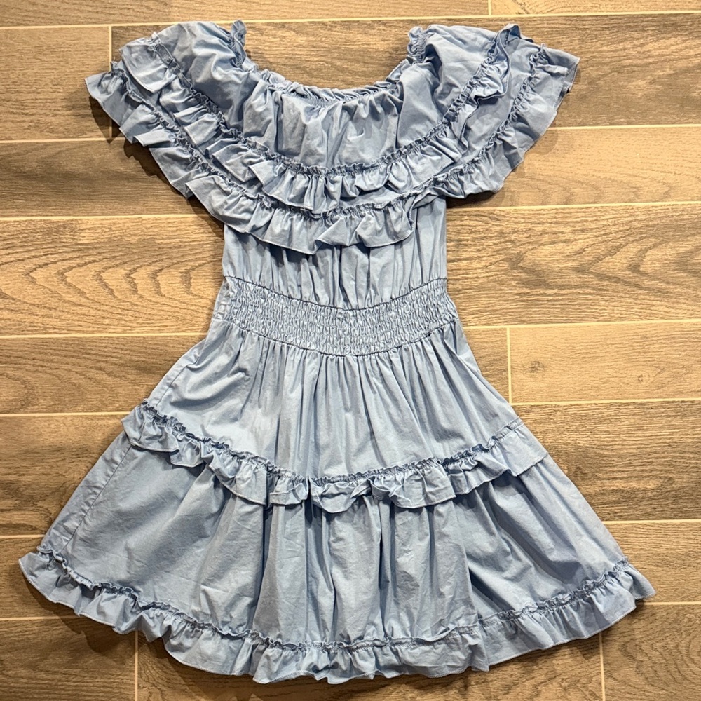 Blue Ruffled Mini Dress